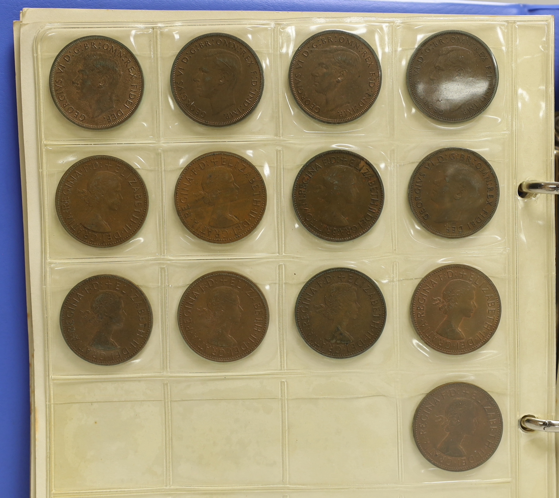Victoria to QEII coins to include a near complete run of pennies from 1860-1967, silver halfcrowns including 1915, EF, silver florins, silver shillings including 1787, good vf, other silver coins etc.